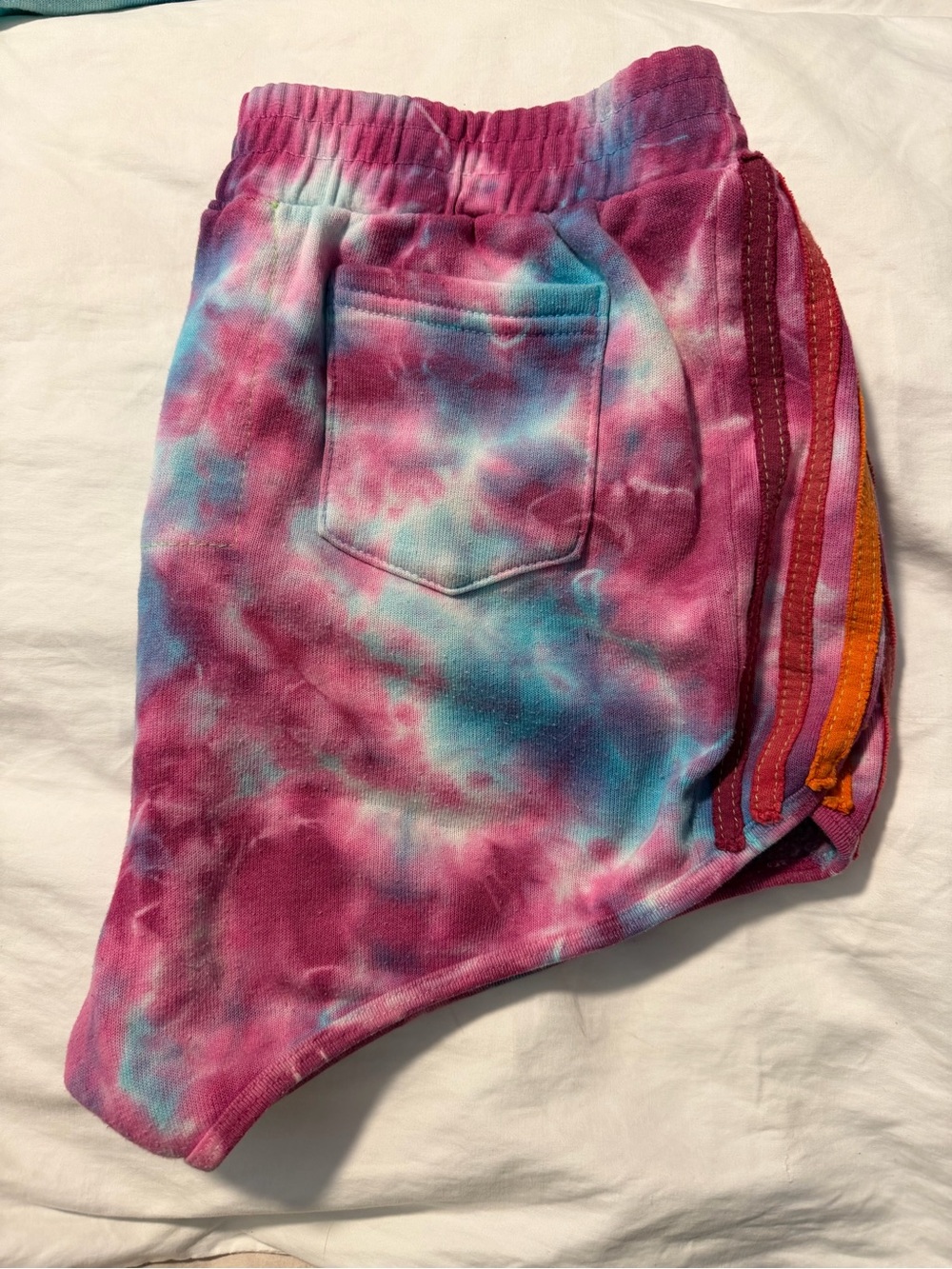 Aviator Nation Pink & Blue Tie-Dye Athletic Shorts with Rainbow Stripes - Picture 3 of 5